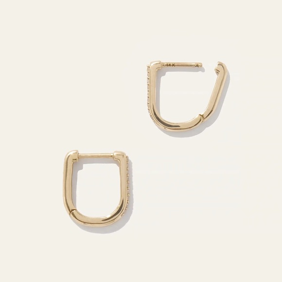 Quince 14K Gold Diamond Pave U Huggie Hoops - Picture 2 of 5